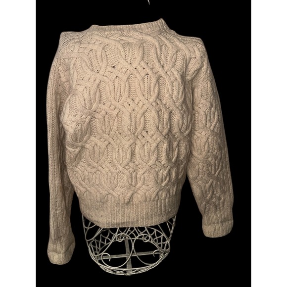 Vintage American Eagle Cream Cable Knit Crew Neck Sweater Chunky Knit Textured - Picture 6 of 10